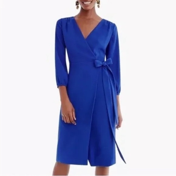 J. Crew Wrap Dress in 365 Crepe Size 2 Cobalt Blue Workwear Business Casual - Picture 1 of 5
